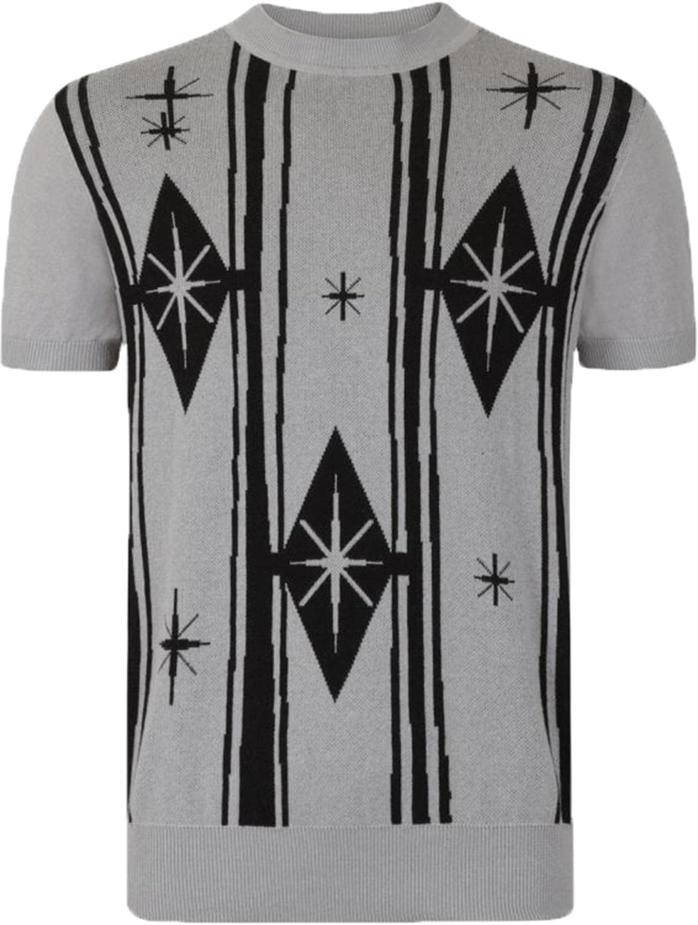Collectif_SCOTT_Tufnell_Park_DIAMOND_Sterne_RETRO_Knitted_Kurzarm_SHIRT_Grau_killer_kirsche