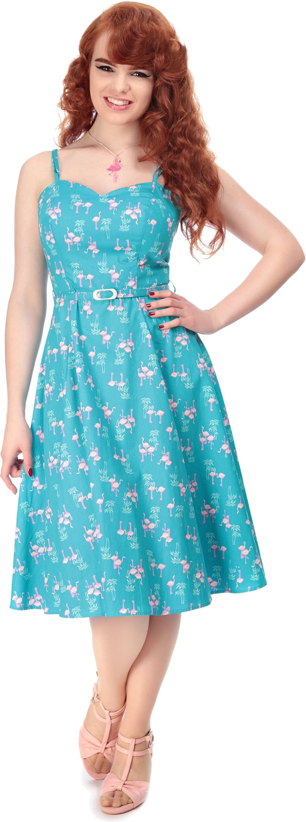 Collectif_SIMONA_Tropical_FLAMINGO_Traeger_Pin_Up_SWING_Dress_Kleid