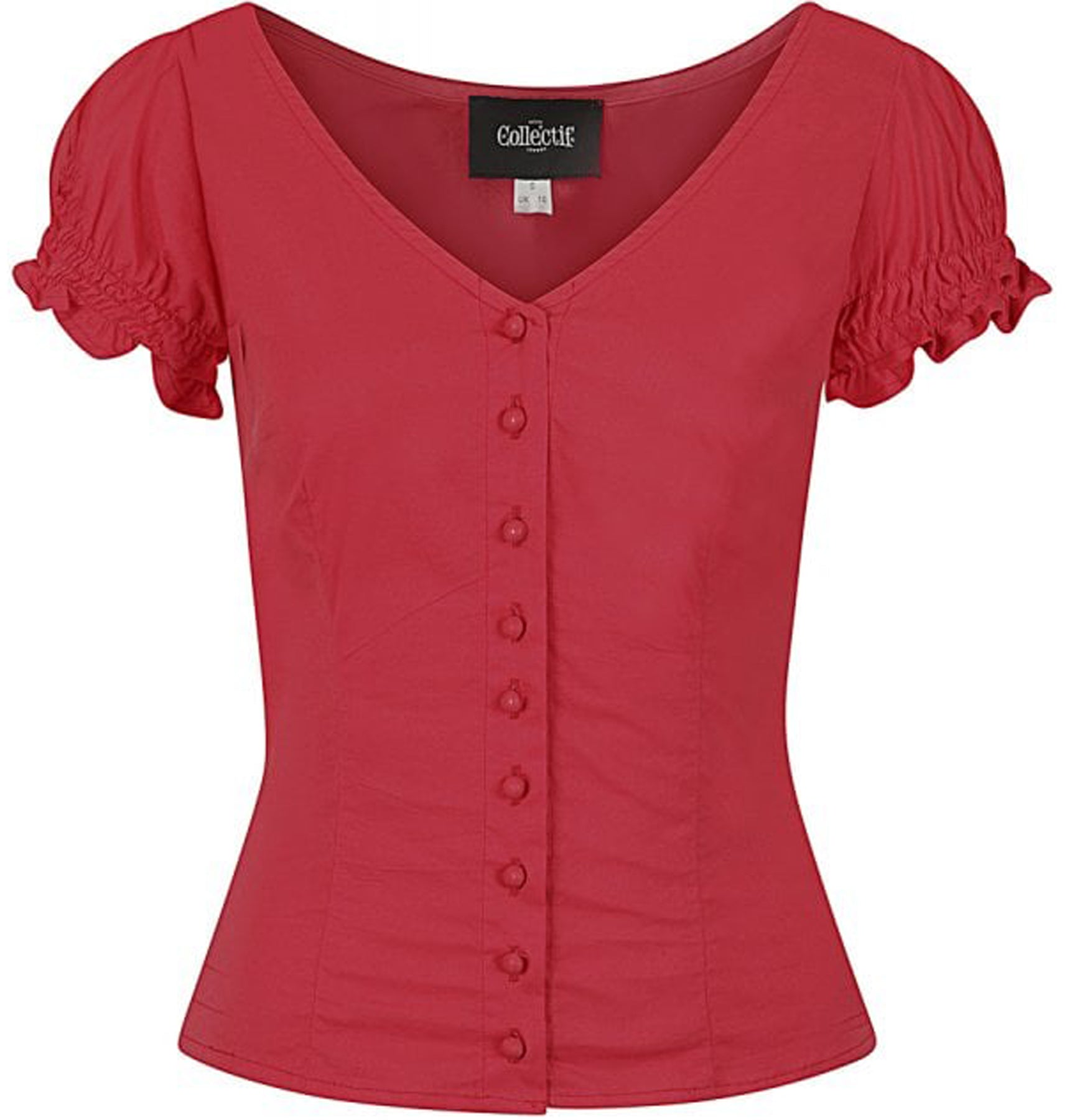 Collectif_SOFIA_50s_PLAIN_TOP_Puffaermel_V-NECK_Buttoned_Bluse_SHIRT_Rot-Pink_killer_kirsche_3kX6lqEWpX7Y8j