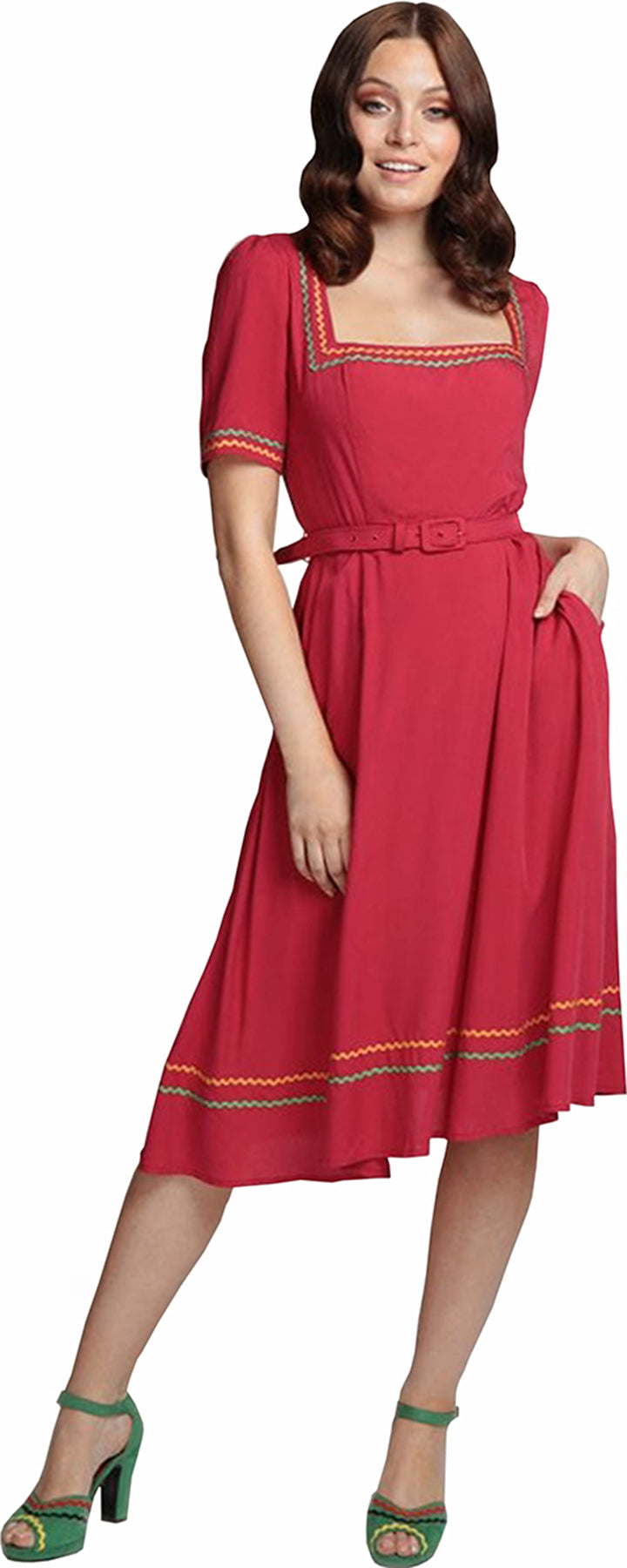 Collectif_TILDA_Vintage_Mexican_FOLKLORE_Kurzarm_SWING_DRESS_Kleid_Rot_killer_kirsche