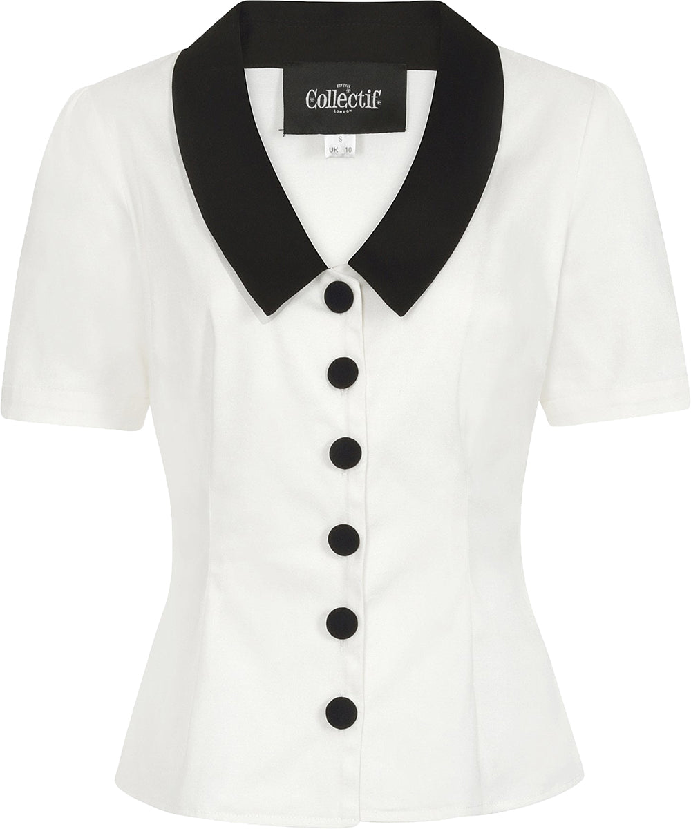 Collectif_VARVARA_Vintage_TWO-TONE_Kurzarm_Retro_V-NECK_50s_BLUSE_Blouse-2
