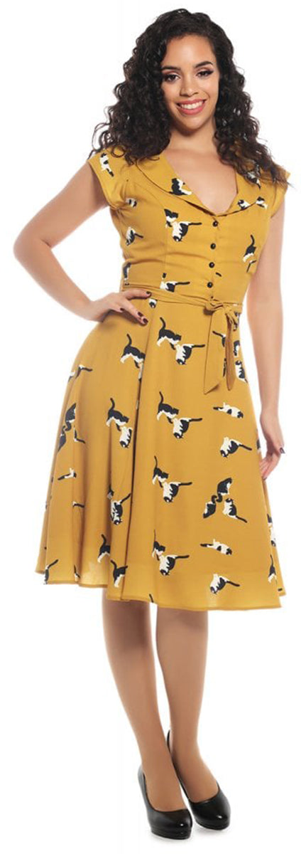 Collectif_VIOLET_Vintage_KITTY_CAT_Buttoned_Katzen_Chiffon_Dress_KLEID-1