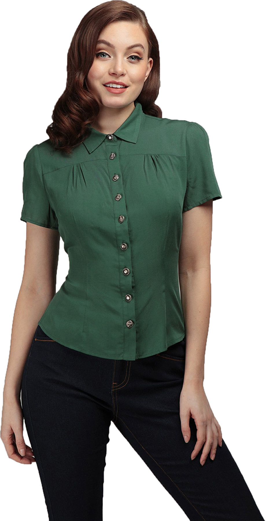 Collectif_x_Modcloth_AVERY_Vintage_PLAIN_40s_Kurzarm_50s_BLOUSE_Bluse_Gruen_killer_kirsche