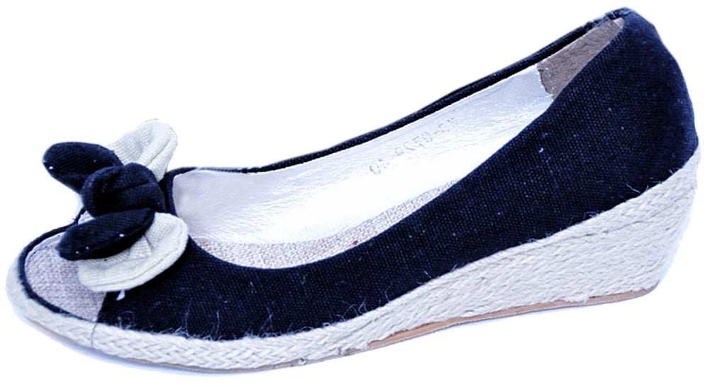 Cute_DOUBLE_BOW_Schleifen_CANVAS_Peep_Toe_WEDGES_-_Schwarz