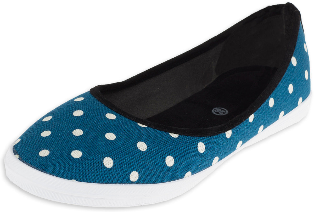 Cute_POLKA_DOTS_50s_Punkte_Canvas_Schuhe_BALLERINAS_Flats_-_Blau3oWOhYSnrtnr9