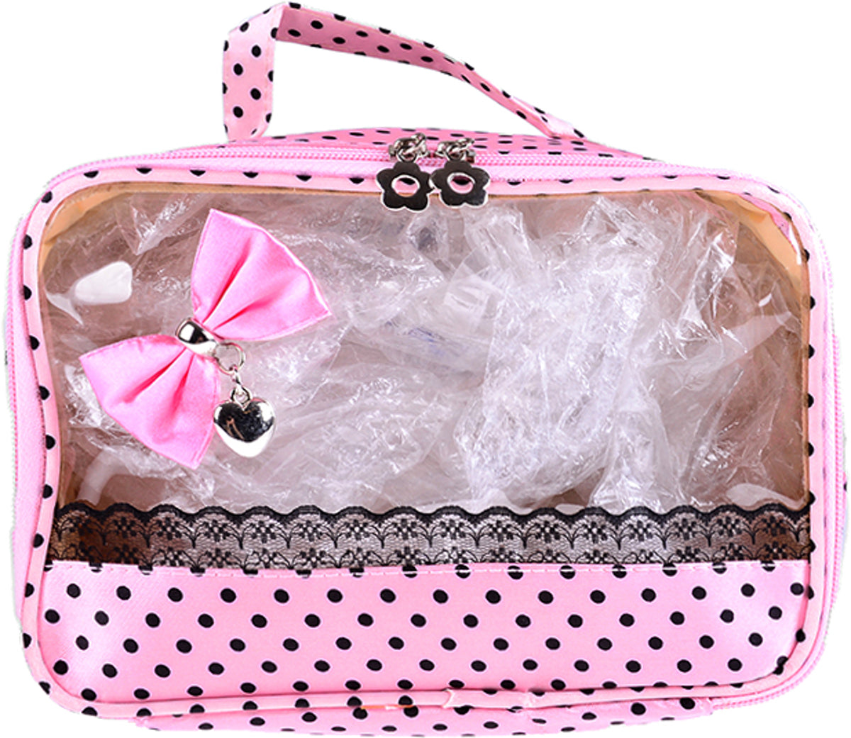 Cute_POLKA_DOTS_BOW_Lace_Spitzen_Kosmetik_Tasche_rosa_killer_kirsche