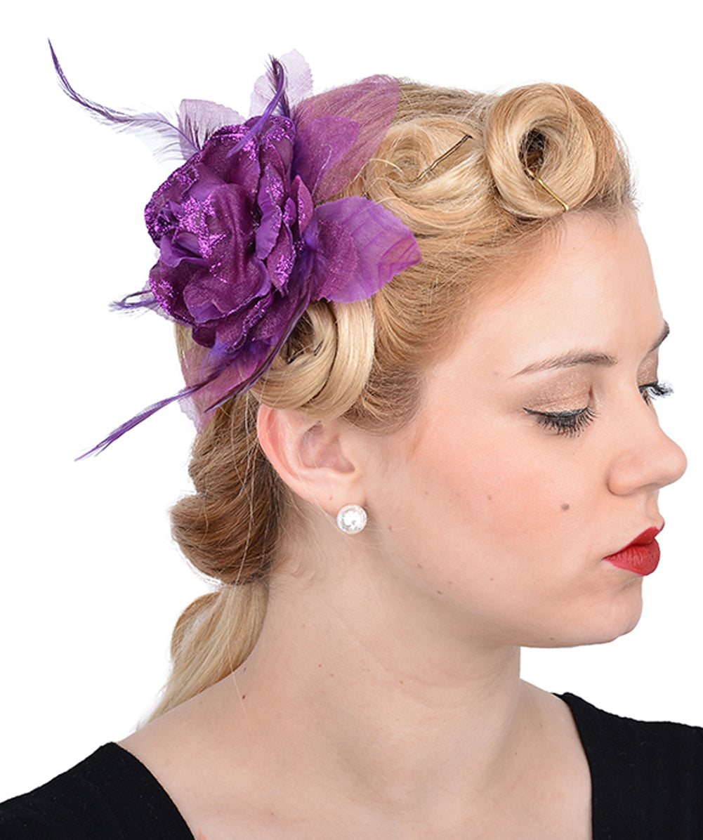 Cute_Retro_ROSES_50s_Feather_Rosen_HAARSPANGE_lila_killer_kirsche