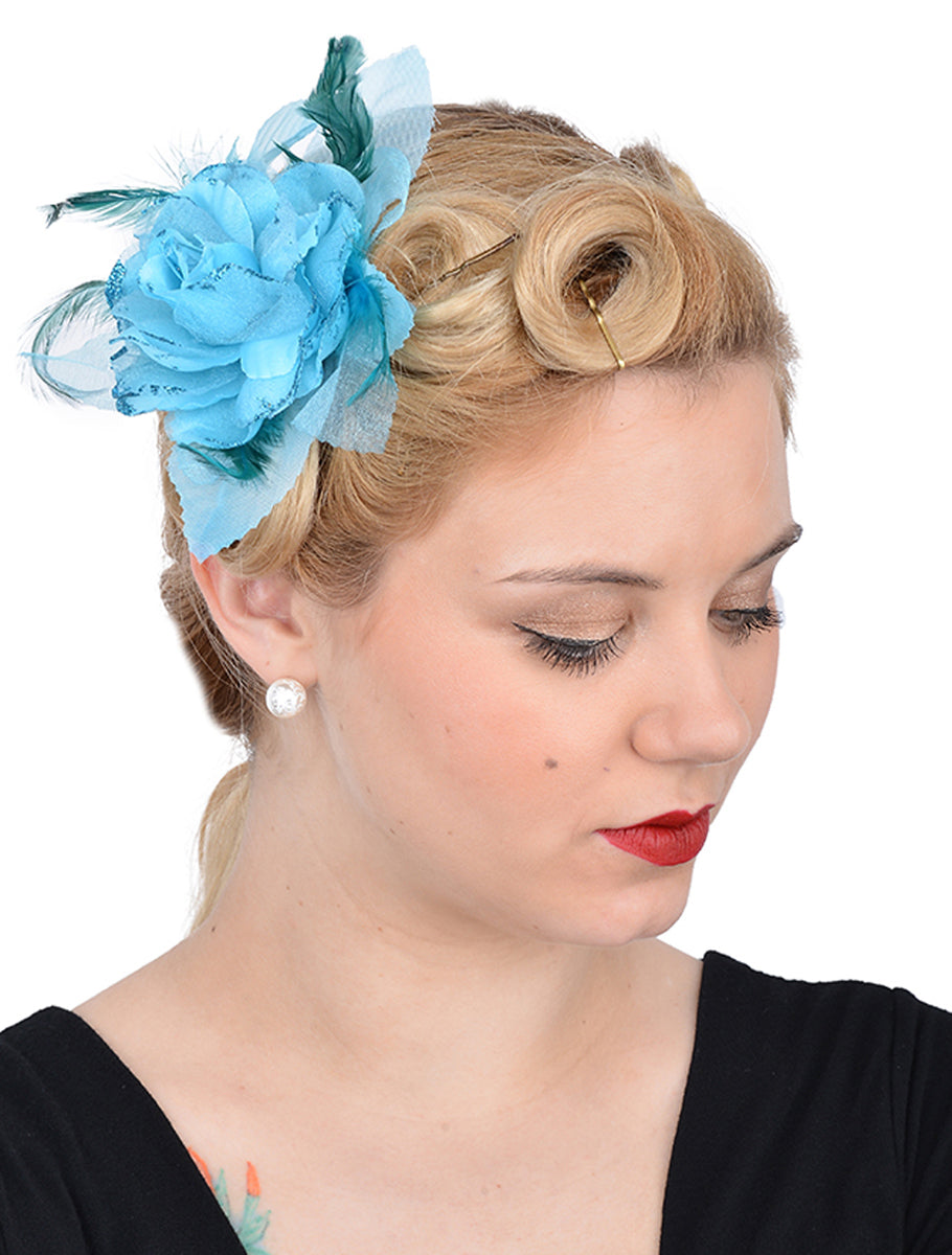 Cute_Retro_ROSES_50s_Feather_Rosen_HAARSPANGE_tuerkis_killer_kirsche