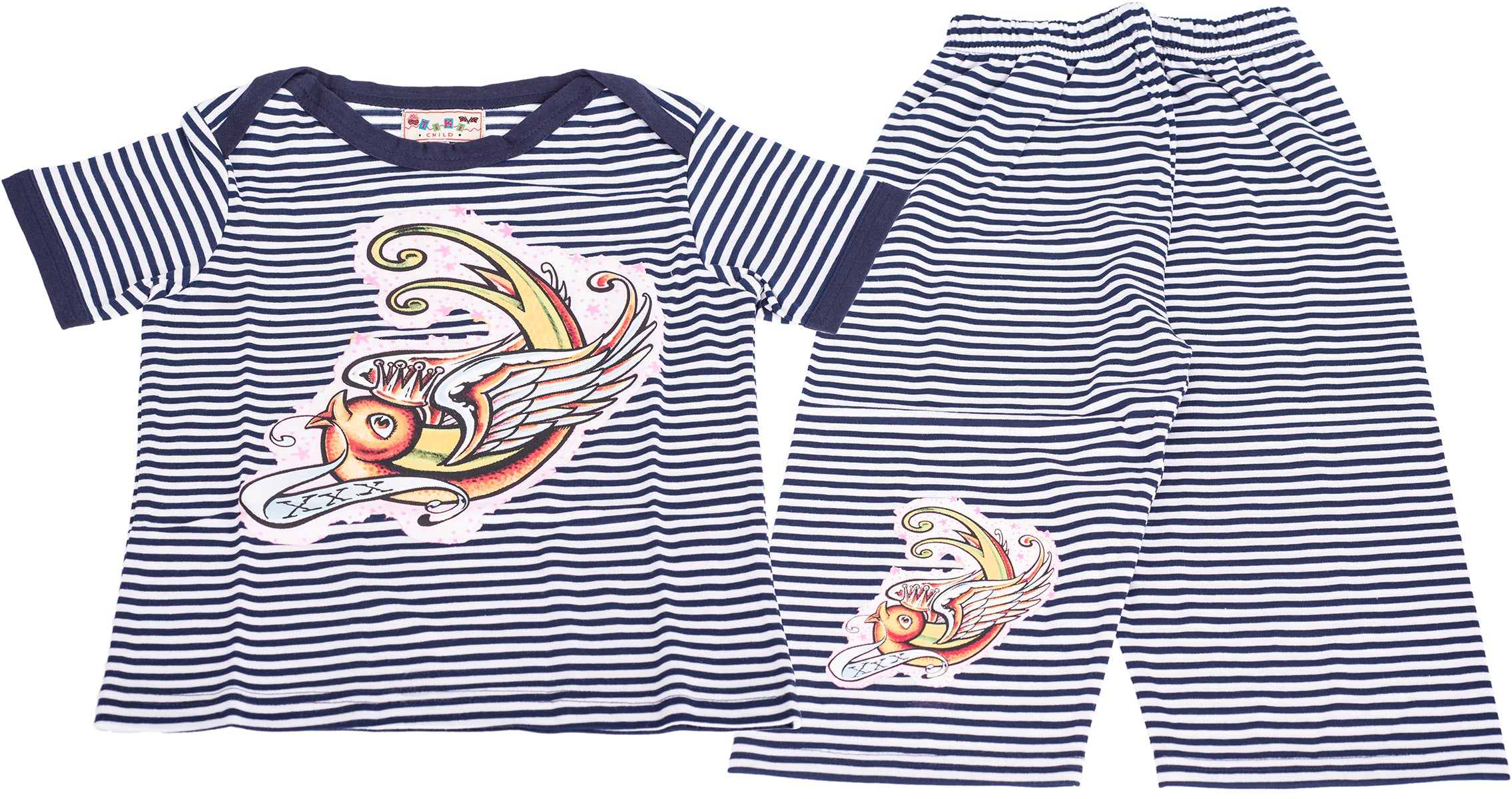 Cute_SWALLOW_Oldschool_TATTOO_Streifen_Kurzarm_SHIRT_LEGGINGS_SET_2-teilig-1