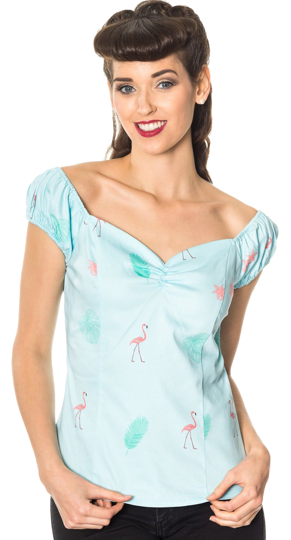 Dancing_DaysTIME_LAPSE_Flamingo_Puff_Sleeve_50s_BLUSE_Shirt_killer_kirsche_1