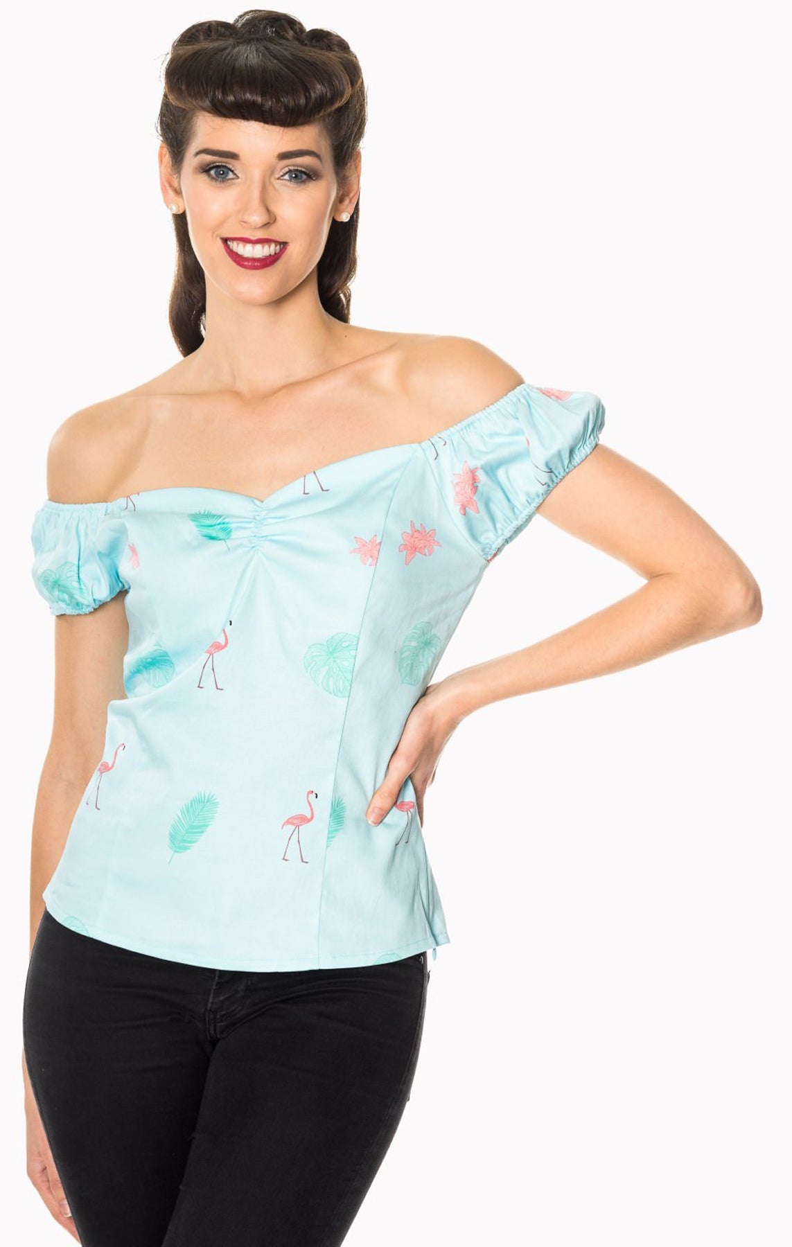 Dancing_DaysTIME_LAPSE_Flamingo_Puff_Sleeve_50s_BLUSE_Shirt_killer_kirsche_3