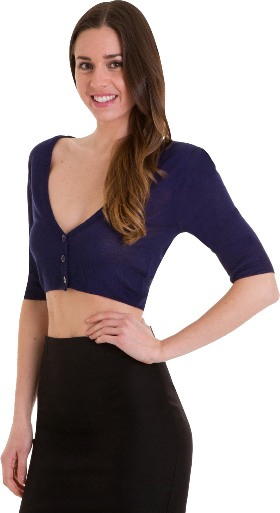 Dancing_Days_BOBBY_50s_BASIC_Halbarm_CROPPED_CARDIGAN_Strickjacke_Navyblau_Killer_Kirsche-2