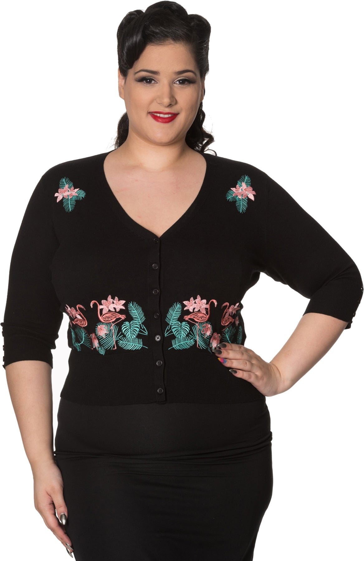 Dancing_Days_FACE_Tropical_FLAMINGO_Vintage_CARDIGAN_Strickjacke_Blk_Plus_Size_killer_kirsche