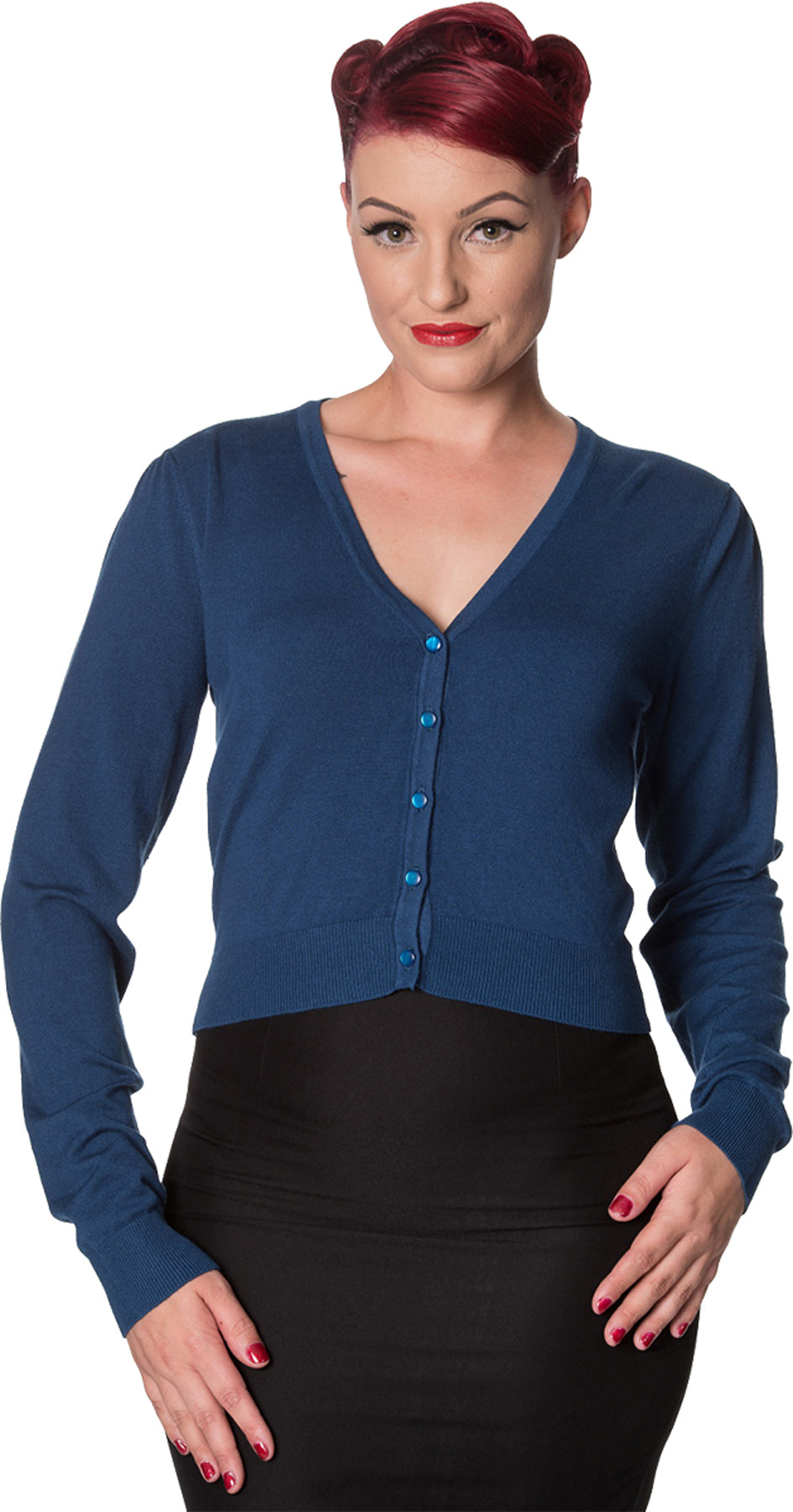 Dancing_Days_LITTLE_LUXURY_Cropped_V-Neck_BOLEROJACKE_Cardigan_Petrol_killer_kirsche