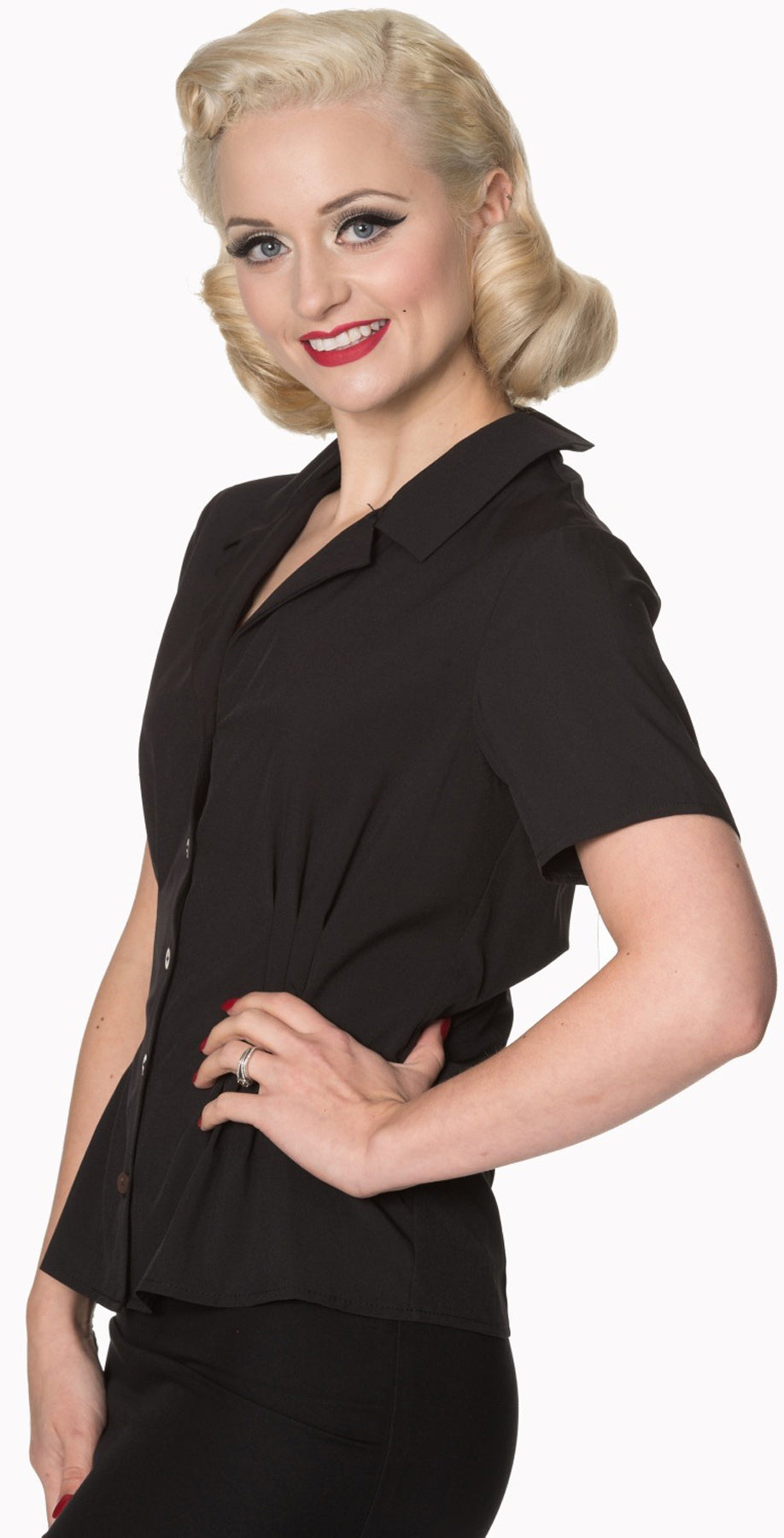 Dancing_Days_PLAIN_Vintage_V-NECK_50s_Kurzarm_Oberteil_BLUSE_Plus_Size_Schwarz_killer_kirsche_3