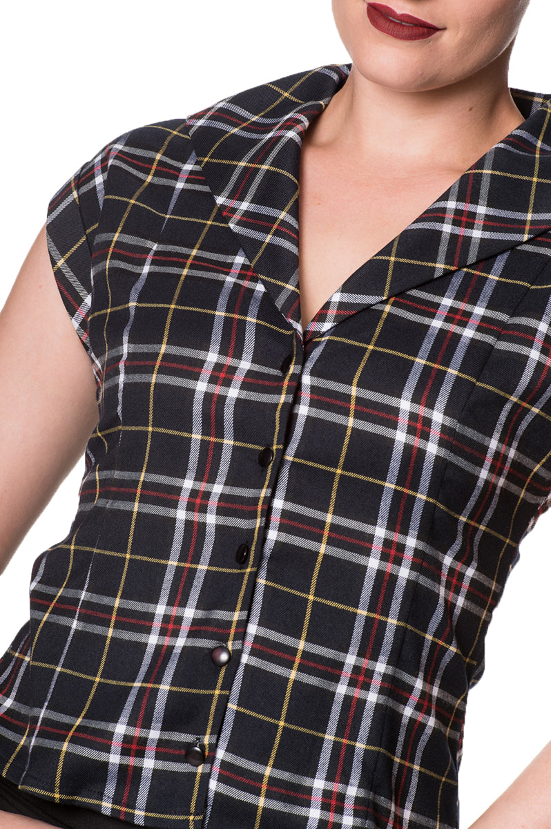 Dancing_Days_POPPY_Vintage_TARTAN_Karo_Check_Kurzarm_BLUSE_Oberteil_Blouse-2