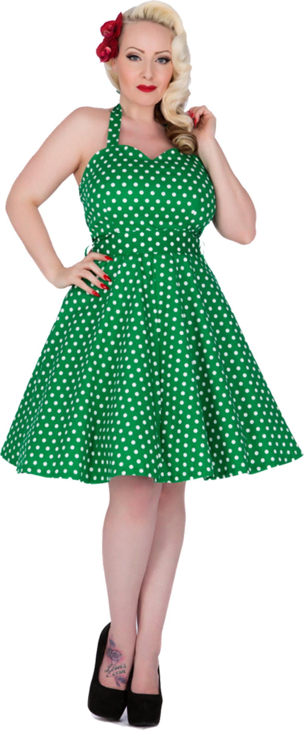 Dolly_Dotty_PENNY_Circle_50s_POLKA_DOTS_Punkte_Neckholder_KLEID_Green