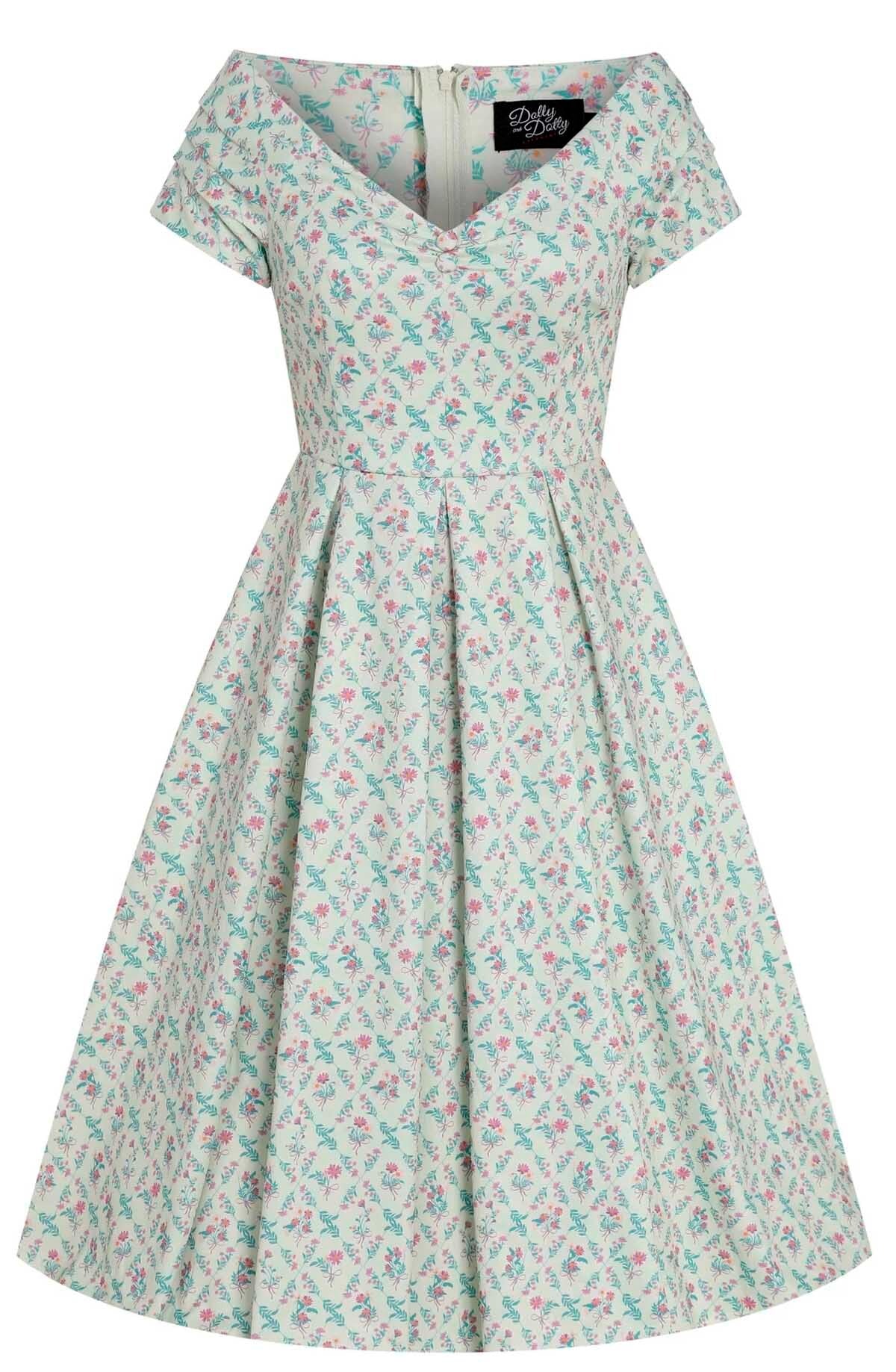 Dolly__Dotty_LILY_FLORAL_TILE_50s_Pleated_Vintage_Retro_Blueten_SWING_DRESS_Kleid__-_Cremefarben-2
