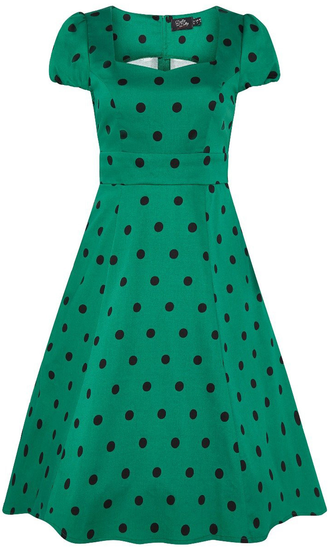 Dolly_and_Dotty_CLAUDIA_Polka_Dot_PUNKTE_Swing_KLEID_Dress_Gruen-Schwarz_kiler_kirsche