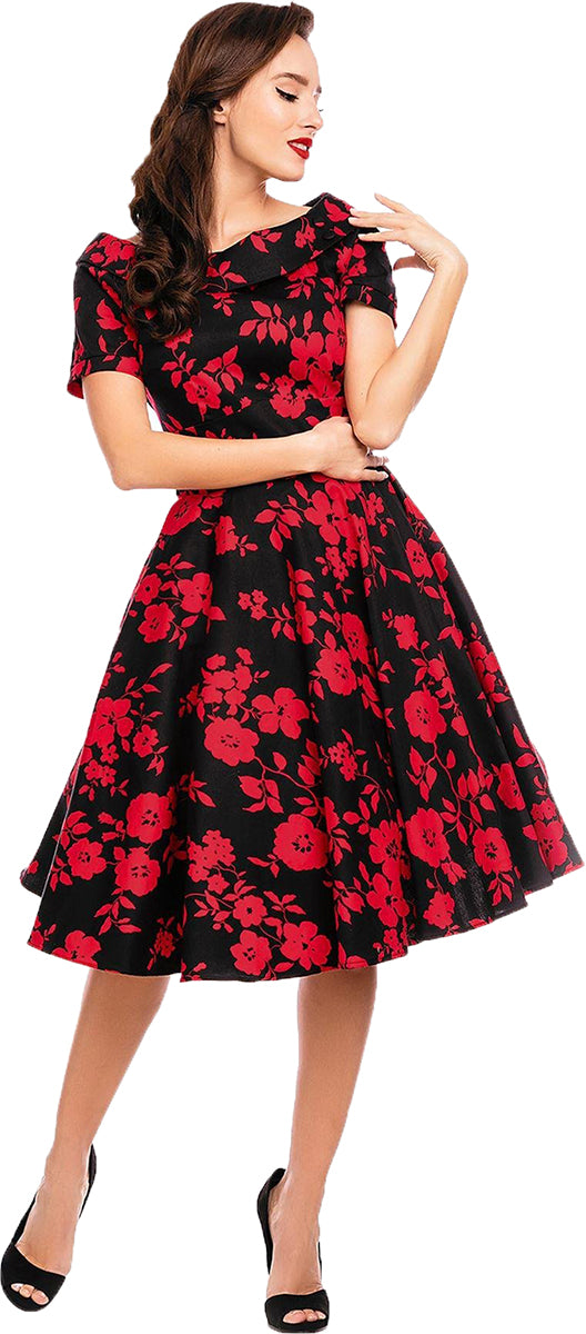 Dolly_and_Dotty_DARLENE_Carmen_FLORAL_Blumen_Swing_KLEID_Schwarz-Rot-17r7O9fKFDIyy1