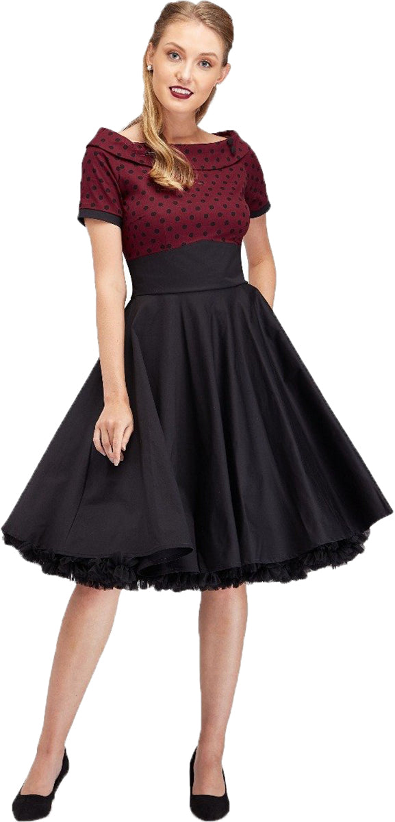 Dolly_and_Dotty_DARLENE_Carmen_POLKA_DOT_Swing_KLEID_Weinrot-Schwarz-1