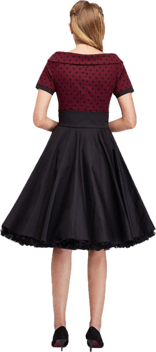 Dolly_and_Dotty_DARLENE_Carmen_POLKA_DOT_Swing_KLEID_Weinrot-Schwarz-2