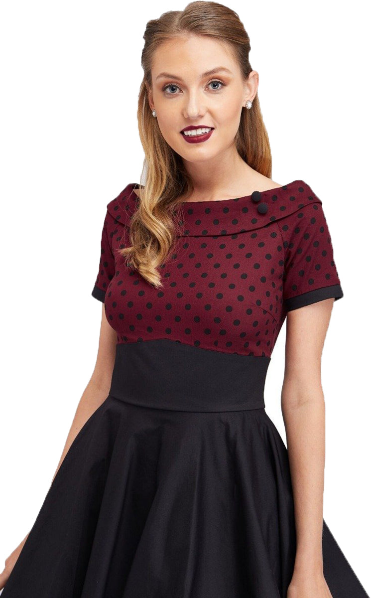 Dolly_and_Dotty_DARLENE_Carmen_POLKA_DOT_Swing_KLEID_Weinrot-Schwarz-3