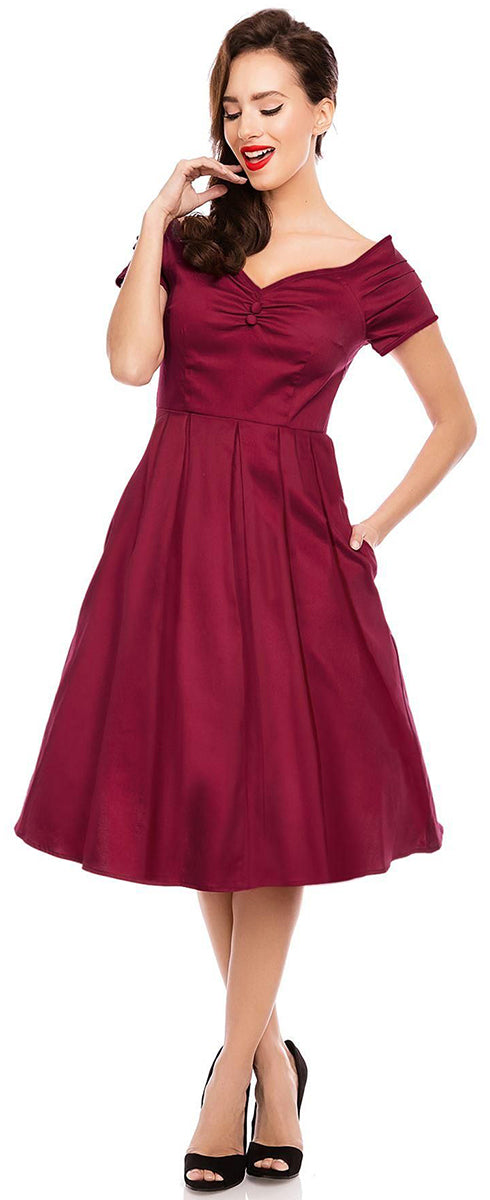 Dolly_and_Dotty_Lielly_Vintage_PLEATED_Off_Shoulder_SWING_Dress_Kleid-1