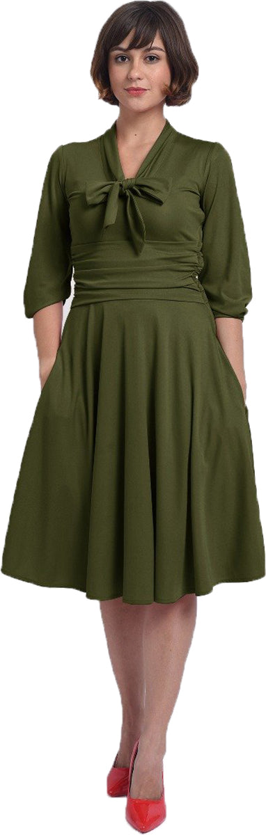 Dolly_and_Dotty_SANDRA_Vintage_BOW_TIE_Schluppenkragen_SWING_DRESS_Kleid_Oliv-3HEO2PBuSPMXVz