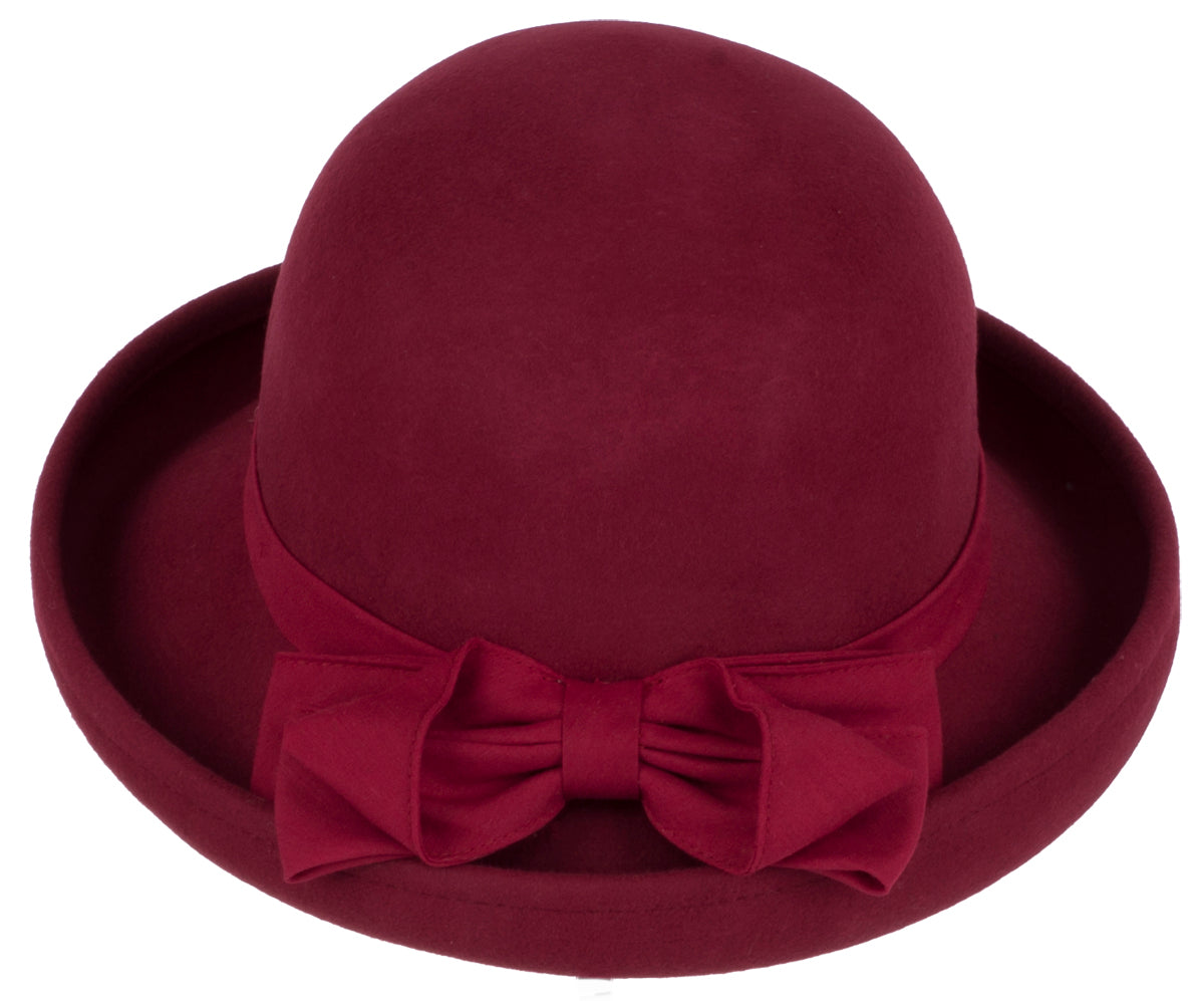 Edler_BOW_Schleifen_Vintage_Wool_CLOCHE_HAT_Retro_HUT_mit_Krempe_-_Bordeauxrot
