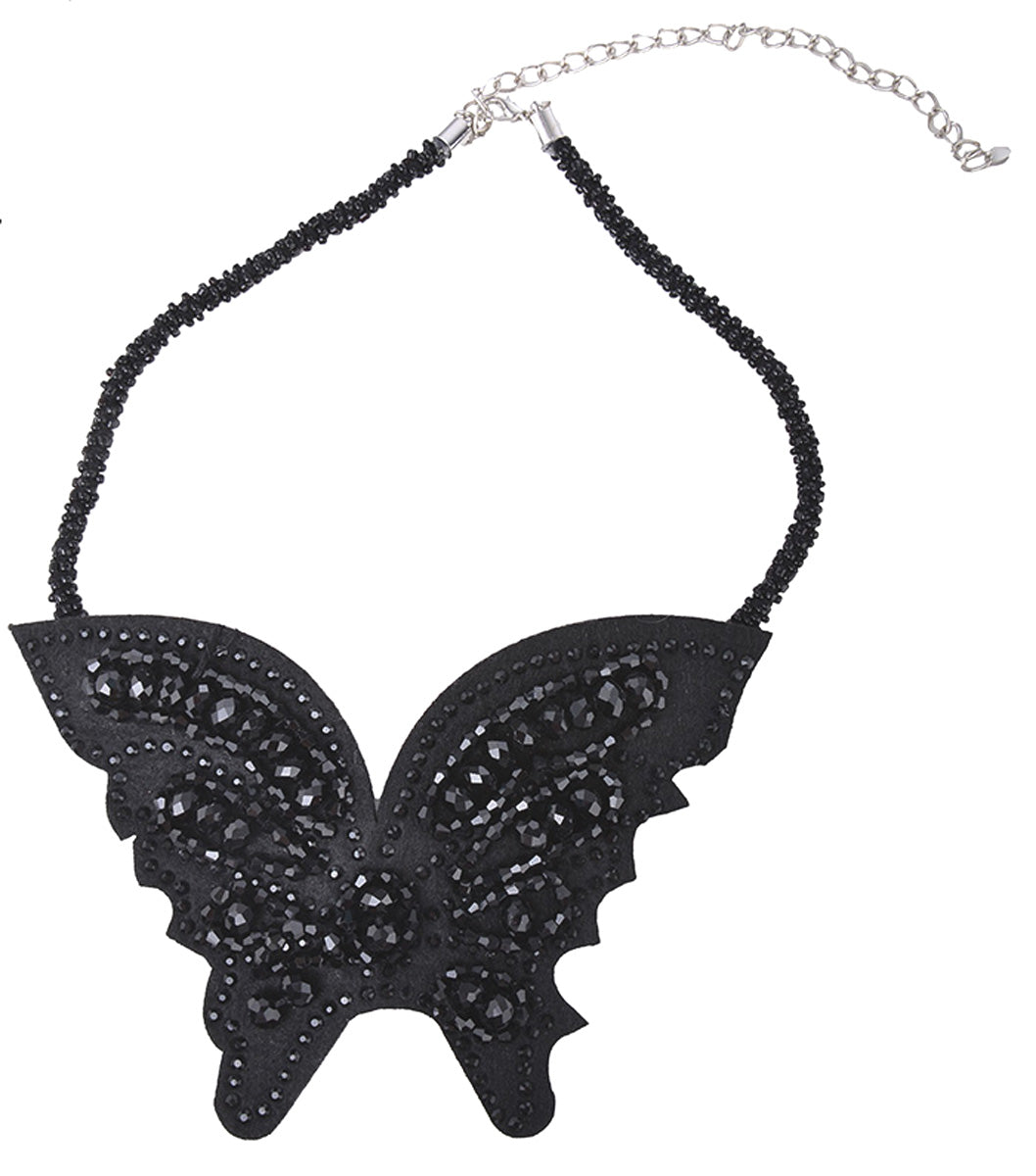 Edler_Black_BUTTERFLY_Retro_Perlen_Schmetterling_HALSKETTE_-_Schwarz