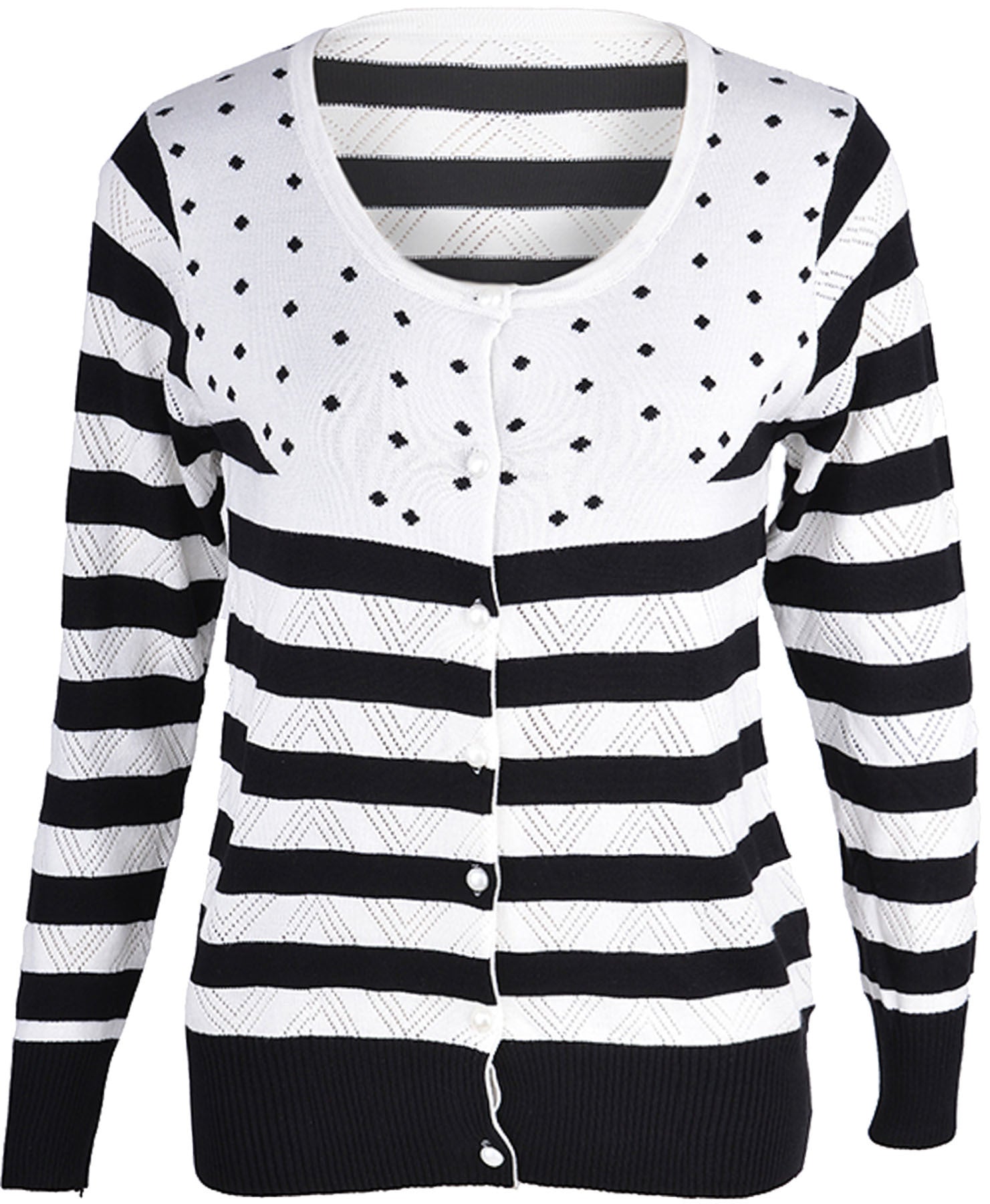 Edler_Retro_POLKA_DOTS_50s_Streifen_50s_STRICKJACKE_Cardigan_-_Schwarz_killer_kirsche