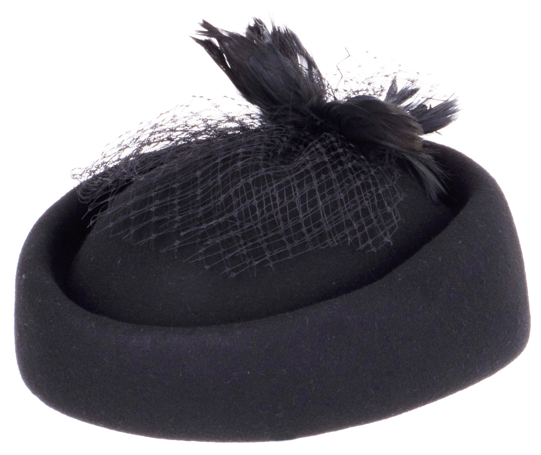 Edler_SCHLEIER_Vintage_Wool_Federn_Veiled_Pillbox_HAT_Filz_-_Schwarz_killer_kirscheKadP5Nyo5oT22