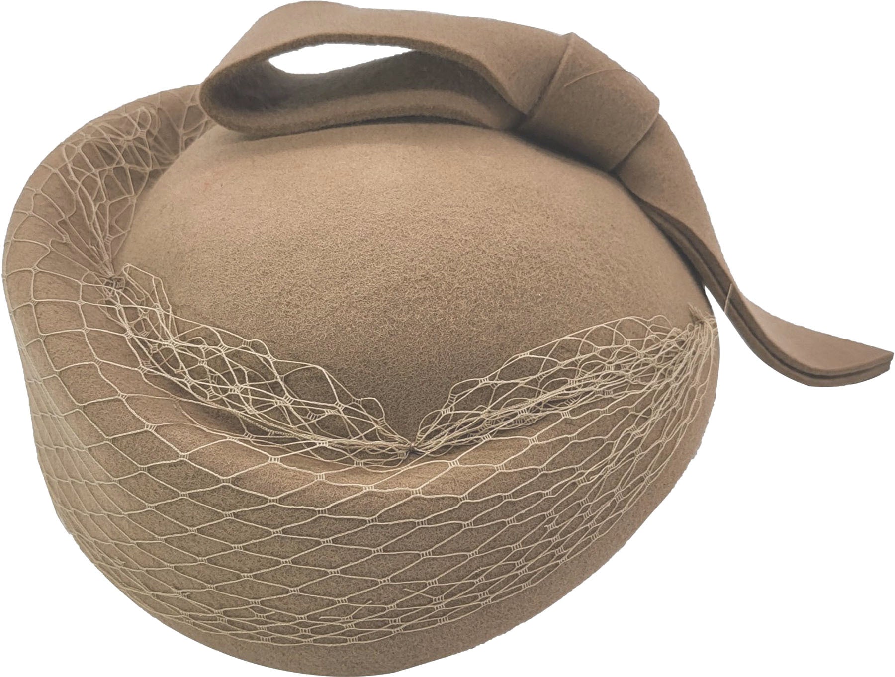 Edler_SCHLEIFEN_Vintage_Wool_Netz_CLOCHE_HAT_Filz_FELT_Retro_PILLBOX_HUT_-_Hellbraun_killer_kirsche_11QbvyvfsnJC4uR