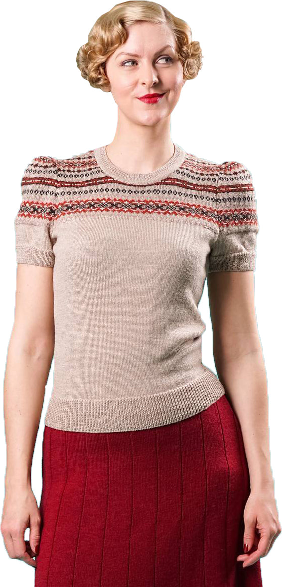 Emmy_LITTLE_FAIR_ISLE_Vintage_Kurzarm_SWEATER_Oberteil_Shirt_PULLI_Beige-1