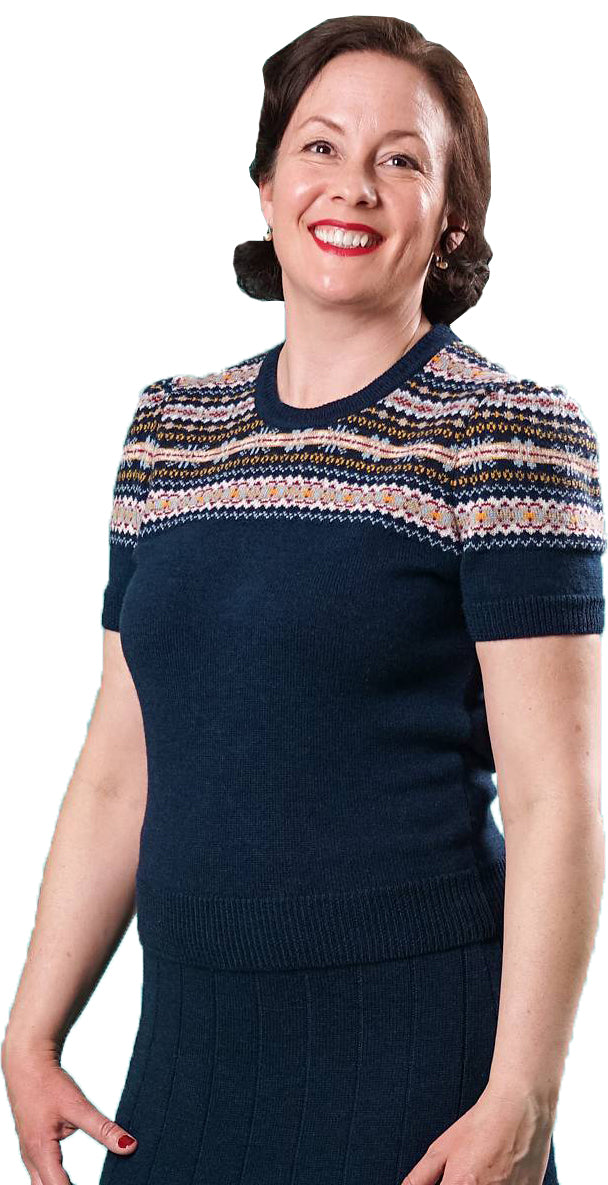 Emmy_LITTLE_FAIR_ISLE_Vintage_Kurzarm_SWEATER_Oberteil_Shirt_PULLI_Blau-1