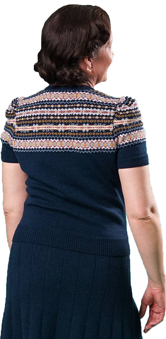 Emmy_LITTLE_FAIR_ISLE_Vintage_Kurzarm_SWEATER_Oberteil_Shirt_PULLI_Blau-2