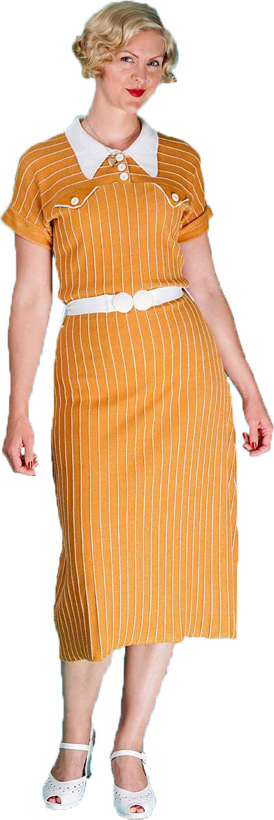 Emmy_REFINED_REBEL_Vintage_Pinstripe_30s_DRESS_A-Linie_STRICKKLEID_Gelb-1