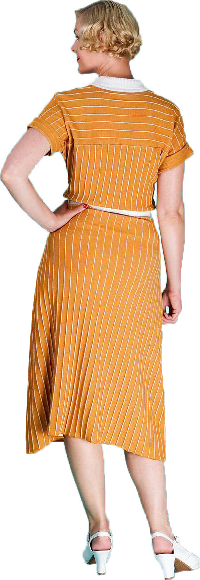 Emmy_REFINED_REBEL_Vintage_Pinstripe_30s_DRESS_A-Linie_STRICKKLEID_Gelb-2