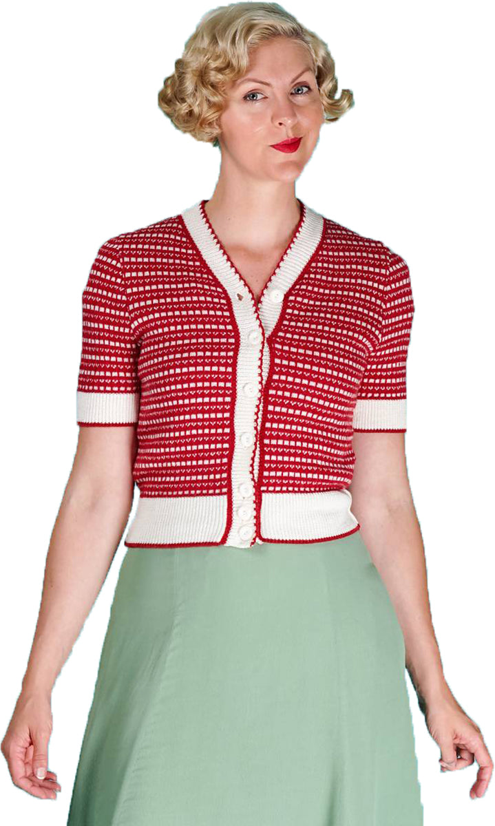 Emmy_SUMMERTIME_BLUES_Vintage_KURZARM_Strickjacke_CARDIGAN_Rot-1