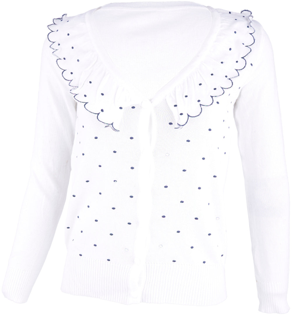 Fifties_POLKA_DOTS_Punkte_Ruffle_Collar_STRICKJACKE_Cardigan_weiss
