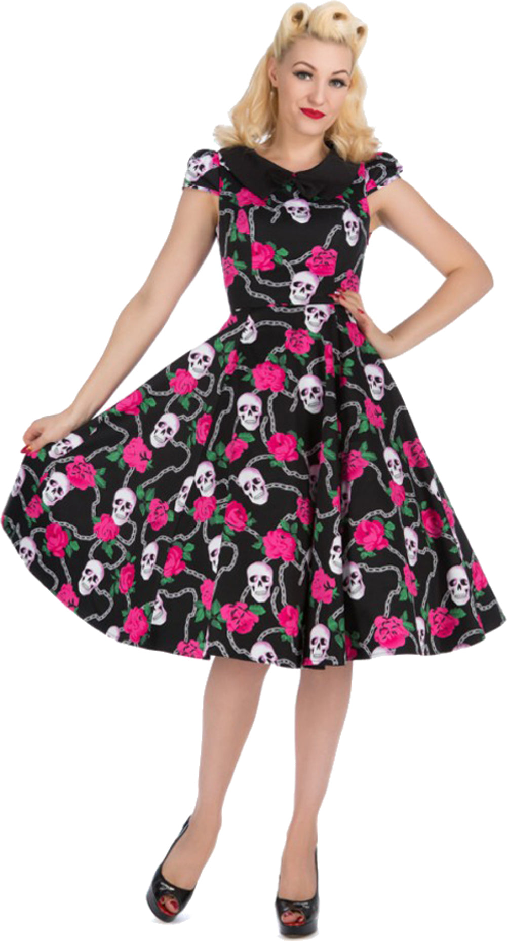 HR_Pink_ROSE_with_SKULL_Peter_Pan_50s_SWING_Sleeve_DRESS_Kleid