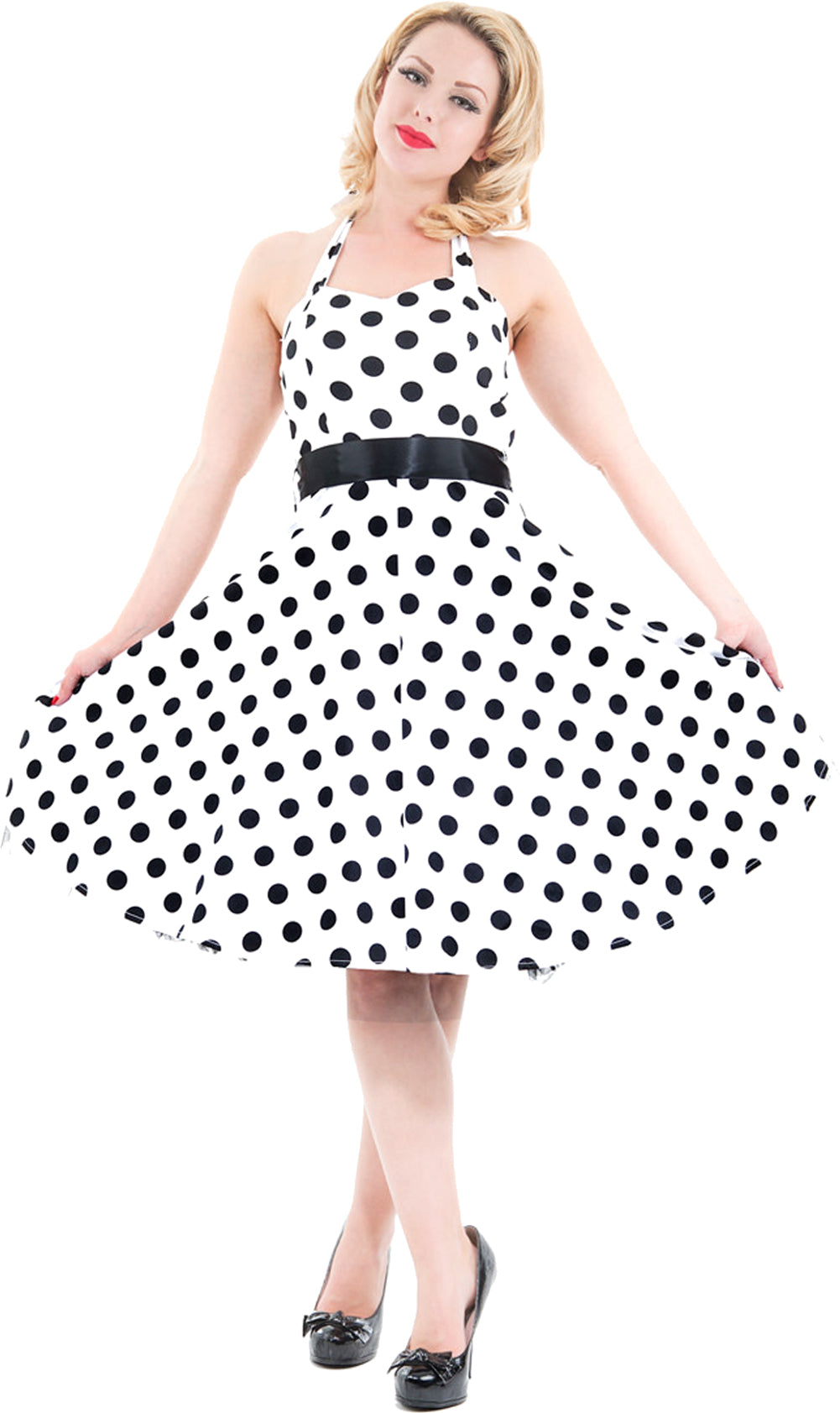 H_R_Retro_Punkte_POLKA_DOTS_Petticoat_NECKHOLDER_Swing_KLEID_Dress_w