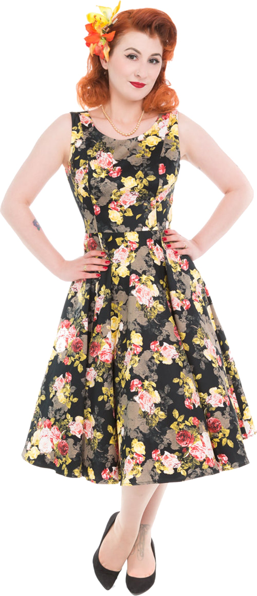 Hearts_Roses_CAMEO_ROSE_Vintage_Floral_Bouquet_Rosen_Swing_Dress_KLEID