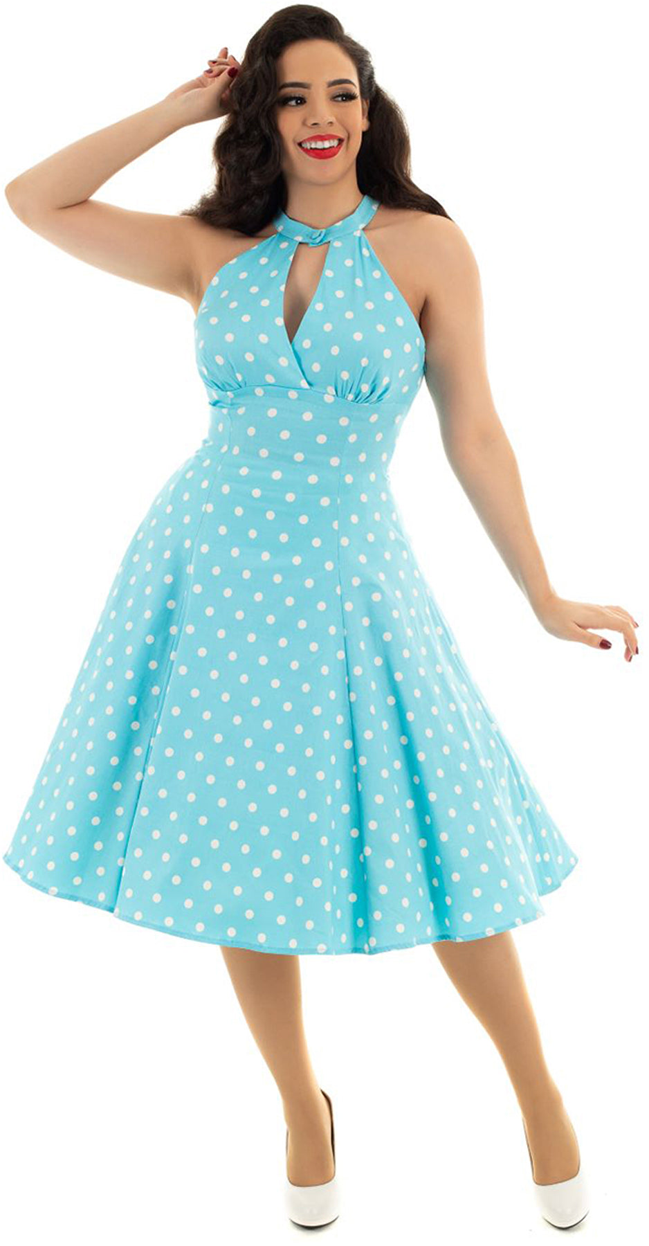 Hearts_Roses_DOTTY_Punkte_POLKA_DOT_Halter_50s_Swing_Dress_KLEID_Hellblau_killer_kirscheia2kdwZ2SGdlh