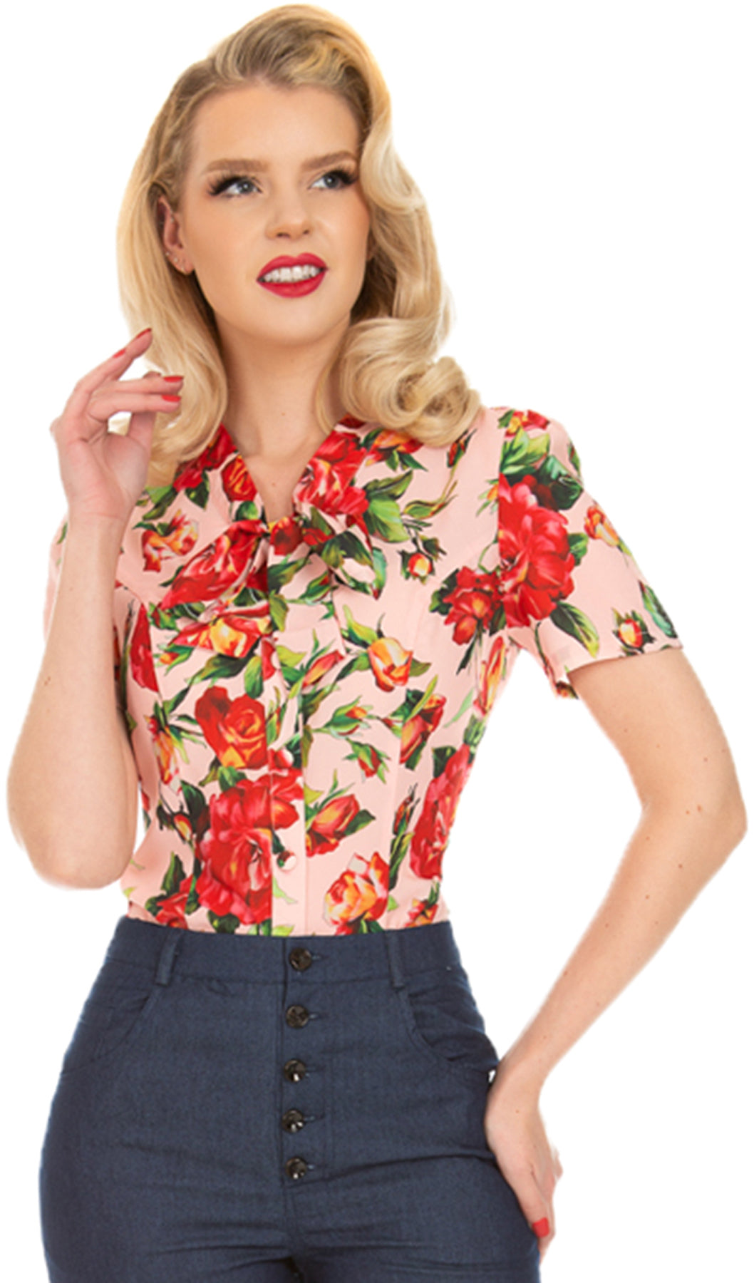 Hearts_Roses_FRANCESCA_Vintage_Floral_BLUMEN_Kurzarm_SCHLUPPENBLUSE_Blouse_killer_kirsche