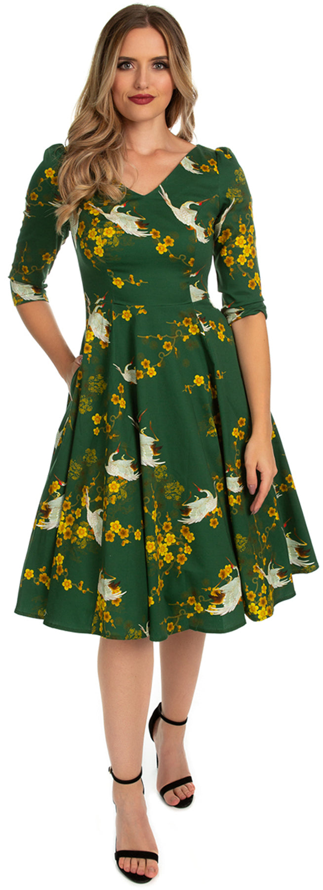 Hearts_Roses_GREEN_BLOSSOM_Bird_Flower_Blumen_SWING_DRESS_Kleid_killer_kirsche