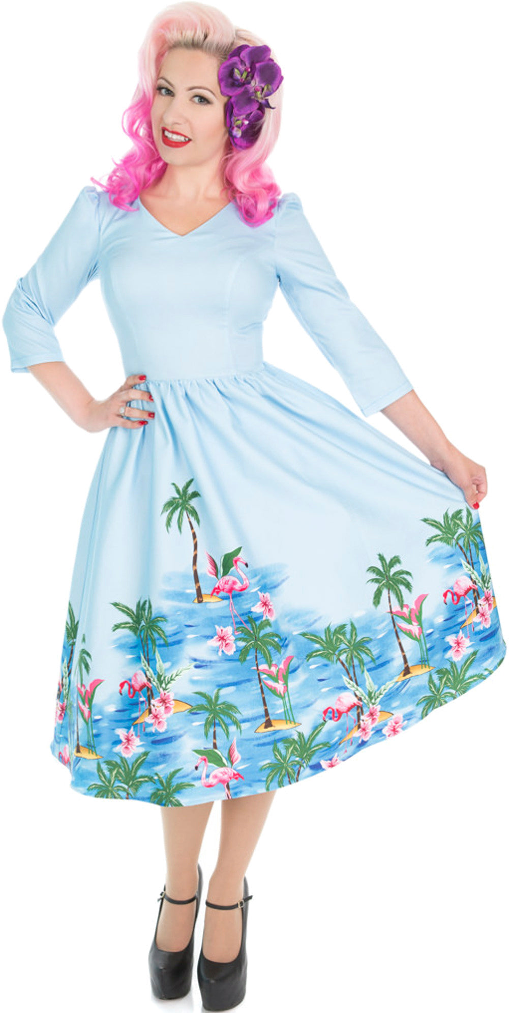 Hearts_Roses_PLAYA_FLAMINGO_V-Neck_Tropical_Palms_34_Arm_Swing_KLEID