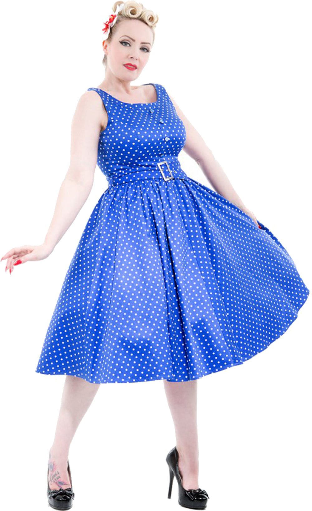 Hearts_Roses_POLKA_DOTS_Punkte_Belted_TRaeGERKLEID_Dress_-_Blue