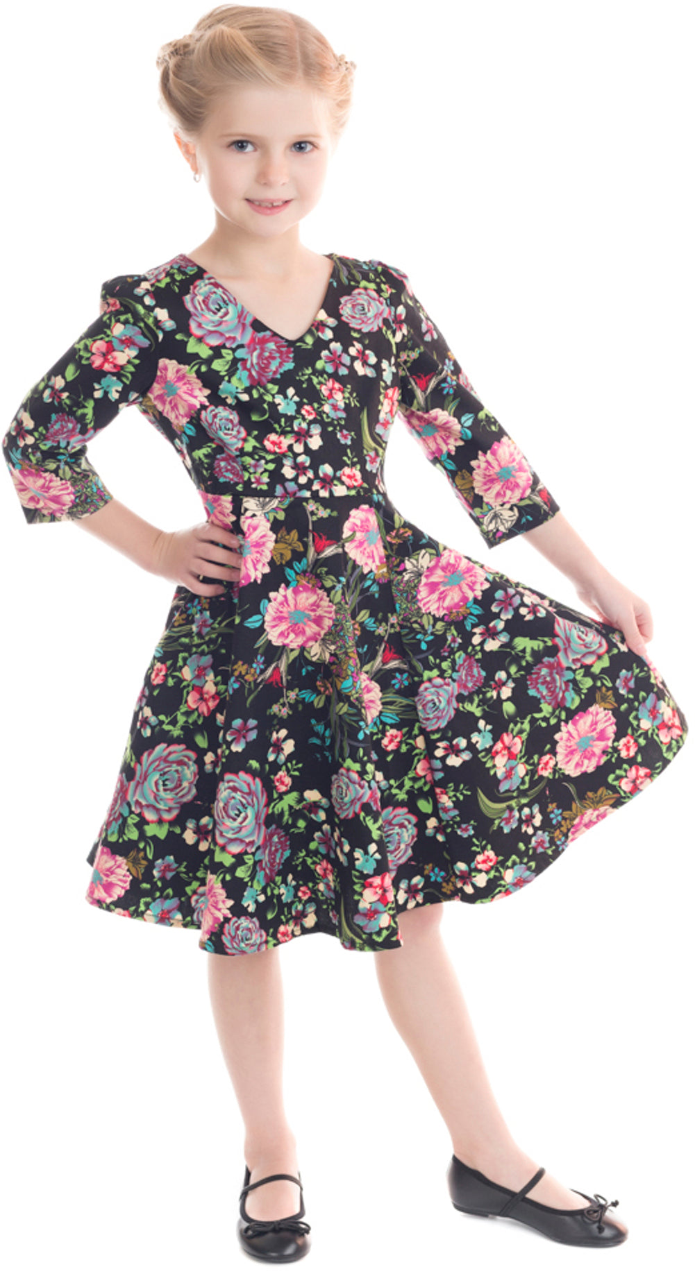 Hearts_Roses_ROMANTIC_Bloom_Floral_KIDS_34_Arm_Swing_Dress_KLEID
